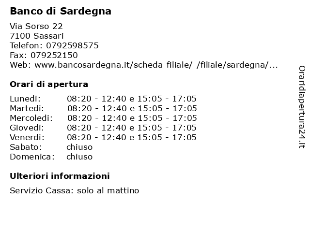 Banco di Sardegna a Sassari: indirizzo e orari di apertura