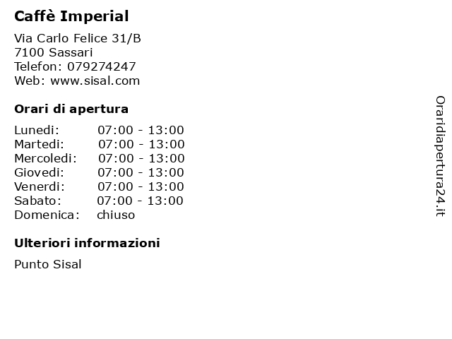 Caffè Imperial a Sassari: indirizzo e orari di apertura