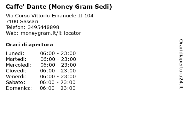 Caffe' Dante (Money Gram Sedi) a Sassari: indirizzo e orari di apertura