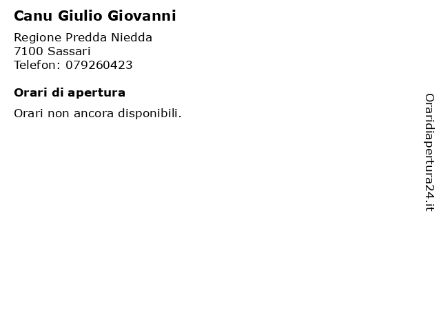 Canu Giulio Giovanni a Sassari: indirizzo e orari di apertura