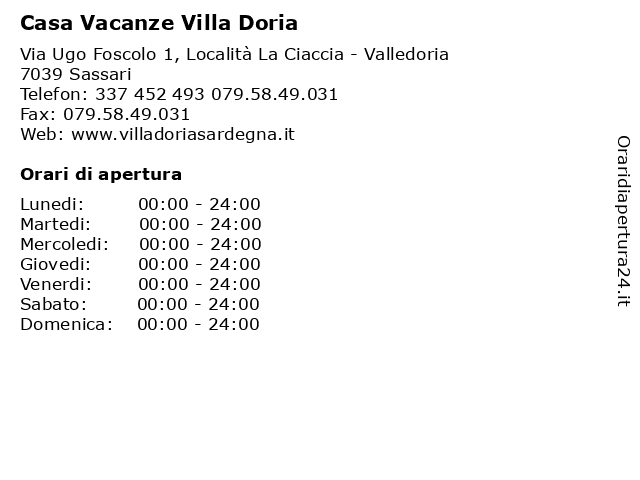 Casa Vacanze Villa Doria a Sassari: indirizzo e orari di apertura