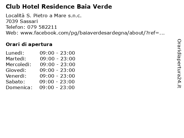 Club Hotel Residence Baia Verde a Sassari: indirizzo e orari di apertura