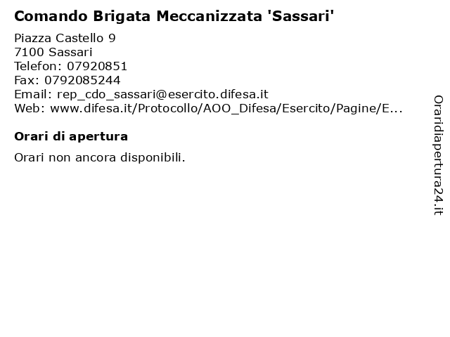 Comando Brigata Meccanizzata 'Sassari' a Sassari: indirizzo e orari di apertura