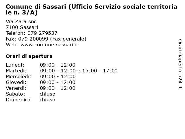 ᐅ Orari Comune Di Sassari Ufficio Servizio Sociale Territoriale