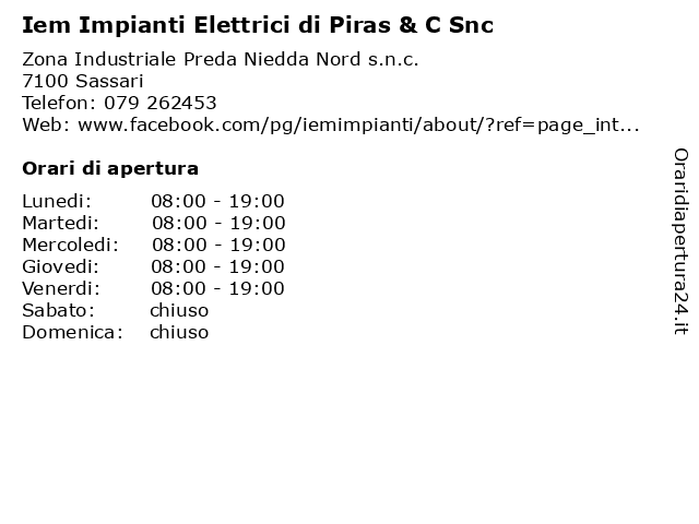 Iem Impianti Elettrici di Piras & C Snc a Sassari: indirizzo e orari di apertura