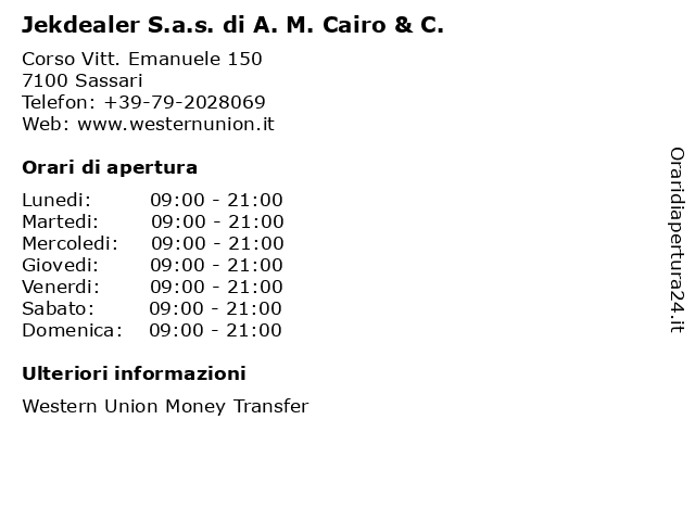Jekdealer S.a.s. di A. M. Cairo & C. a Sassari: indirizzo e orari di apertura