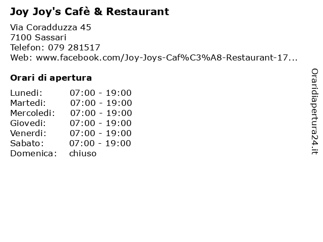 Joy Joy's Cafè & Restaurant a Sassari: indirizzo e orari di apertura