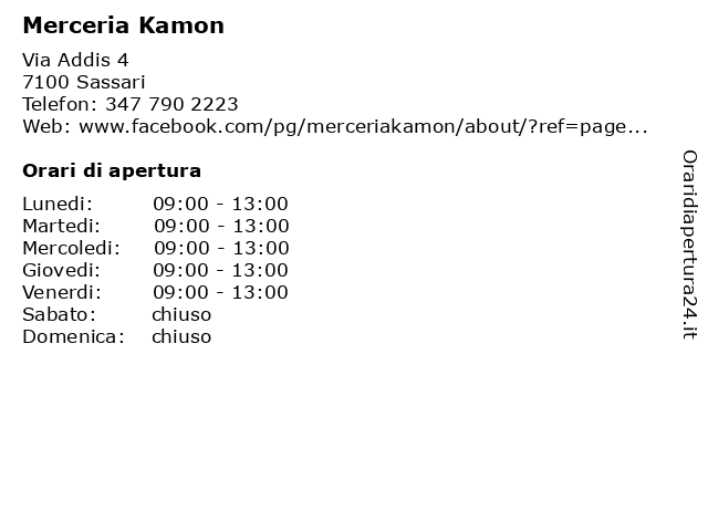 Merceria Kamon a Sassari: indirizzo e orari di apertura