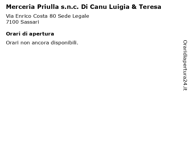 Merceria Priulla s.n.c. Di Canu Luigia & Teresa a Sassari: indirizzo e orari di apertura