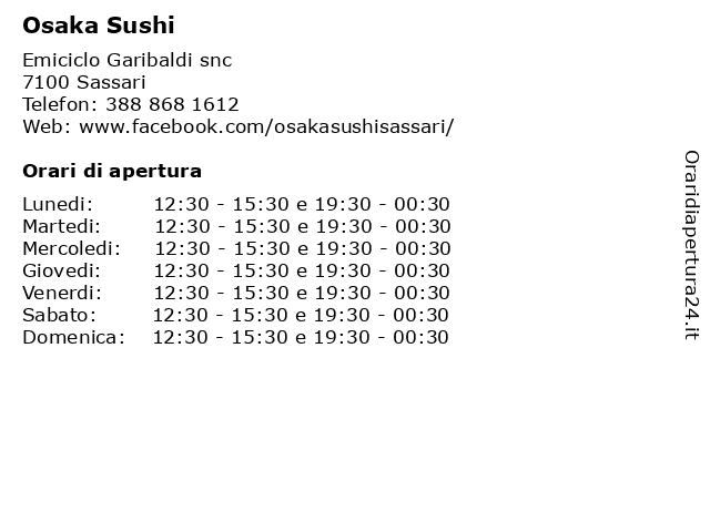 Osaka Sushi a Sassari: indirizzo e orari di apertura