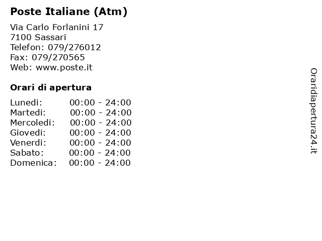 Poste Italiane (Atm) a Sassari: indirizzo e orari di apertura