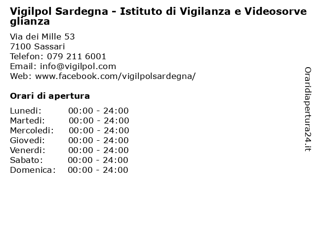Vigilpol Sardegna - Istituto di Vigilanza e Videosorveglianza a Sassari: indirizzo e orari di apertura