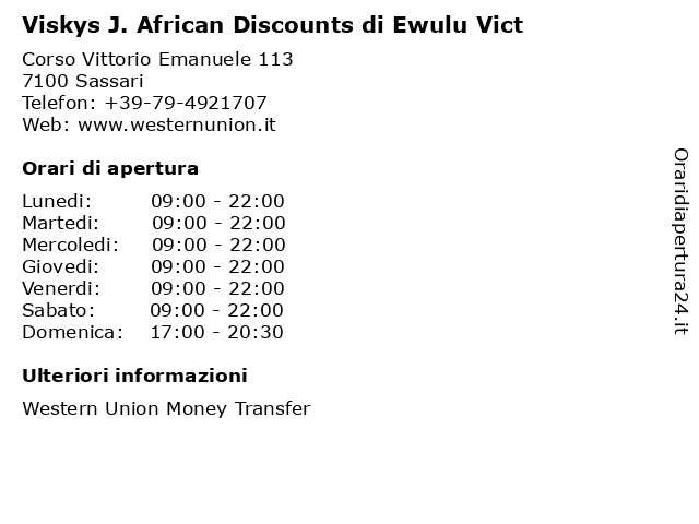 Viskys J. African Discounts di Ewulu Vict a Sassari: indirizzo e orari di apertura