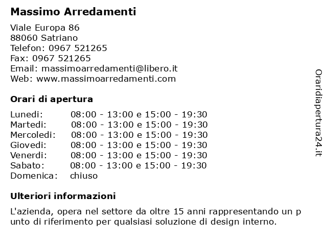 Massimo Arredamenti a Satriano: indirizzo e orari di apertura