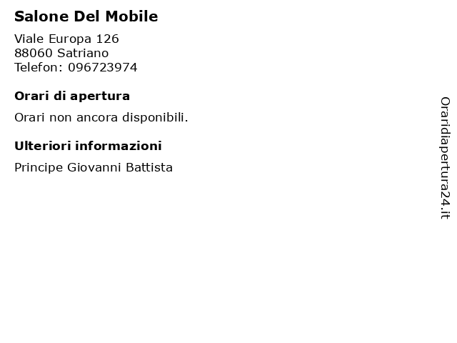 Salone Del Mobile a Satriano: indirizzo e orari di apertura