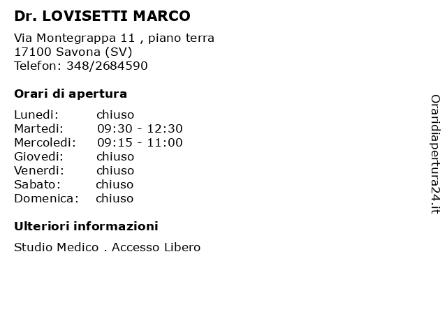 Dr. LOVISETTI MARCO a Savona (SV): indirizzo e orari di apertura