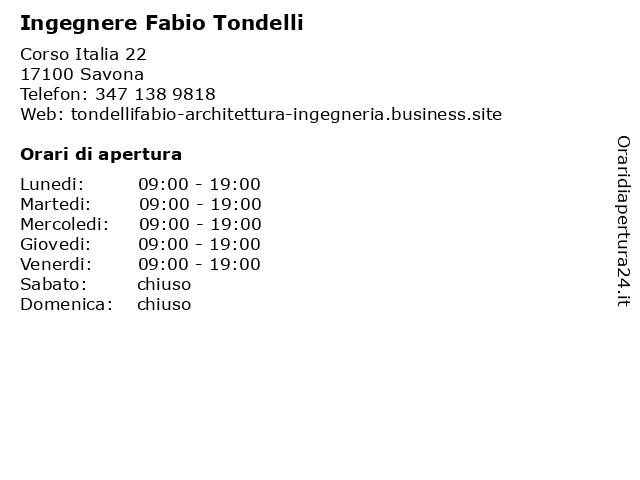 Ingegnere Fabio Tondelli a Savona: indirizzo e orari di apertura