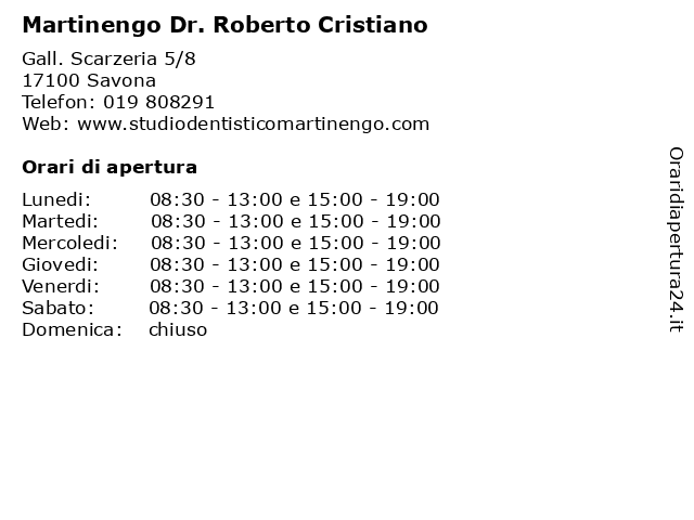 Martinengo Dr. Roberto Cristiano a Savona: indirizzo e orari di apertura