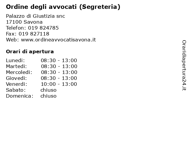 Ordine degli avvocati (Segreteria) a Savona: indirizzo e orari di apertura