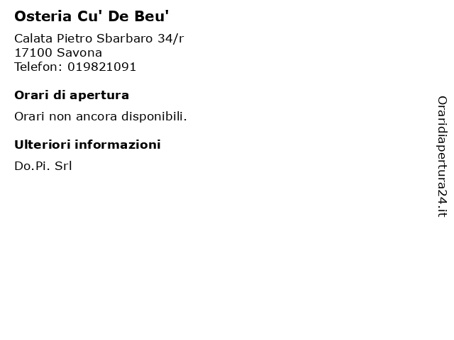 Osteria Cu' De Beu' a Savona: indirizzo e orari di apertura
