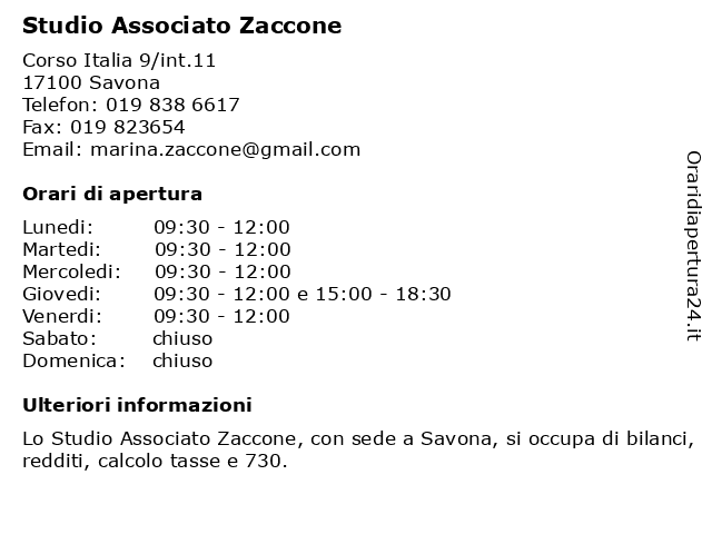Studio Associato Zaccone a Savona: indirizzo e orari di apertura