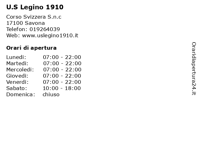 U.S Legino 1910 a Savona: indirizzo e orari di apertura