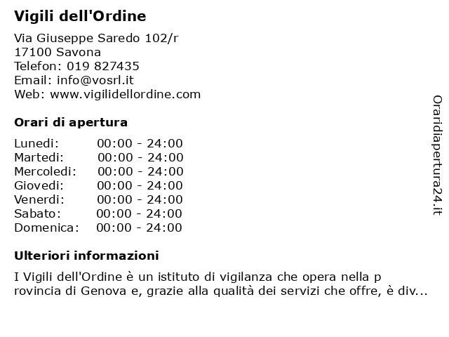 Vigili dell'Ordine a Savona: indirizzo e orari di apertura