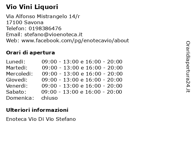 Vio Vini Liquori a Savona: indirizzo e orari di apertura