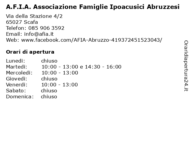 A.F.I.A. Associazione Famiglie Ipoacusici Abruzzesi a Scafa: indirizzo e orari di apertura
