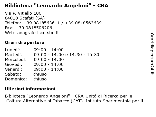 Biblioteca "Leonardo Angeloni" - CRA a Scafati (SA): indirizzo e orari di apertura