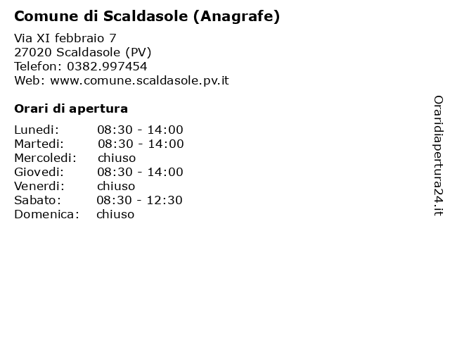 Comune di Scaldasole (Anagrafe) a Scaldasole (PV): indirizzo e orari di apertura