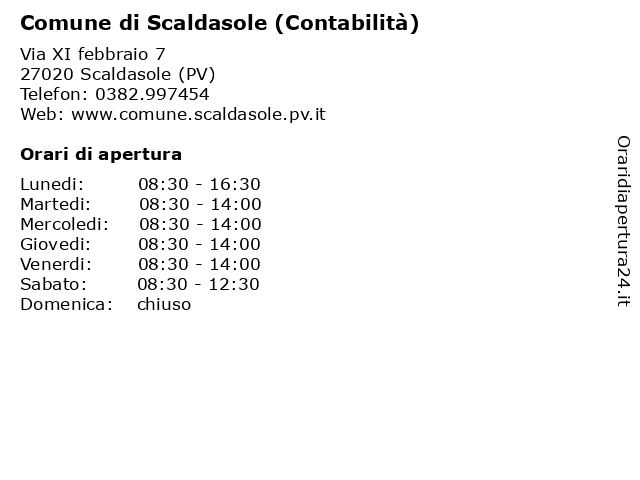 Comune di Scaldasole (Contabilità) a Scaldasole (PV): indirizzo e orari di apertura