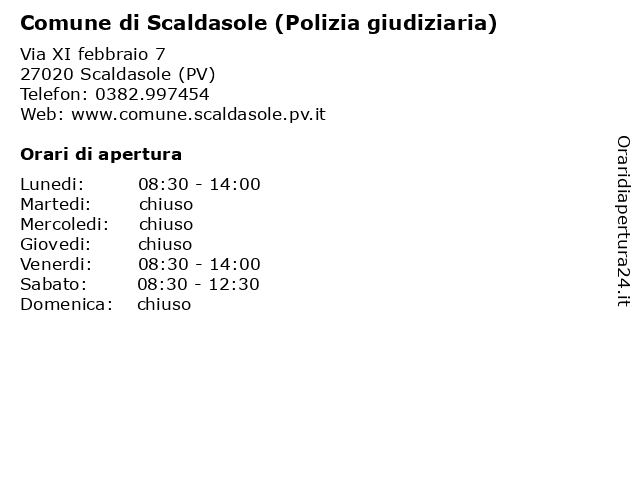Comune di Scaldasole (Polizia giudiziaria) a Scaldasole (PV): indirizzo e orari di apertura