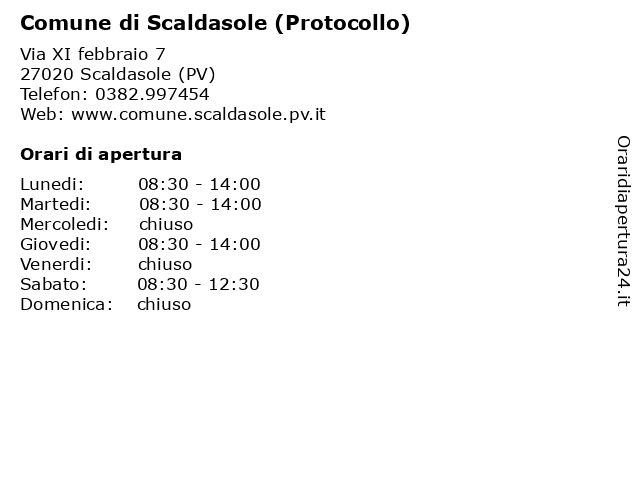 Comune di Scaldasole (Protocollo) a Scaldasole (PV): indirizzo e orari di apertura