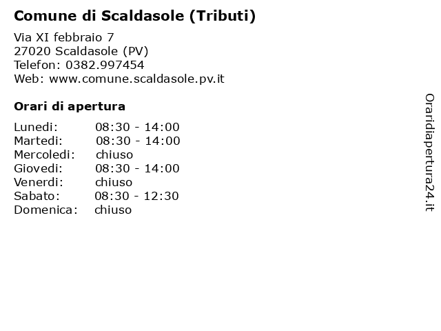 Comune di Scaldasole (Tributi) a Scaldasole (PV): indirizzo e orari di apertura