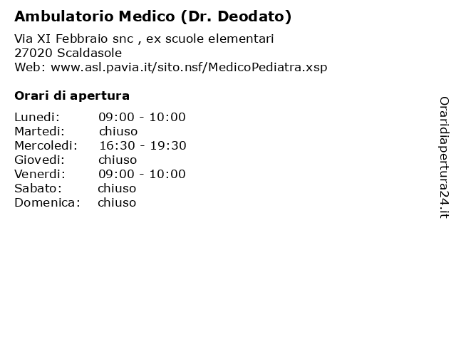 Ambulatorio Medico (Dr. Deodato) a Scaldasole: indirizzo e orari di apertura