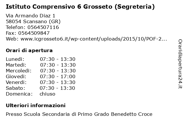 Istituto Comprensivo 6 Grosseto (Segreteria) a Scansano (GR): indirizzo e orari di apertura