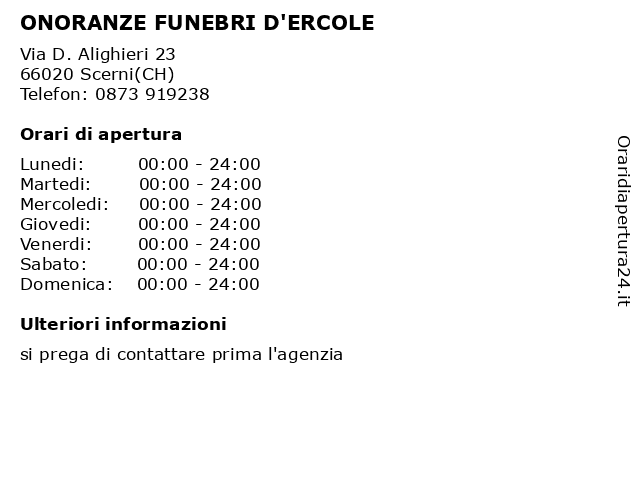 ONORANZE FUNEBRI D'ERCOLE a Scerni(CH): indirizzo e orari di apertura