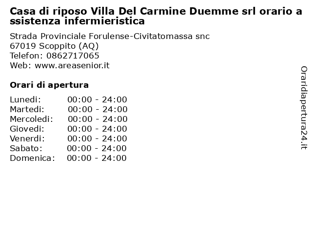 Casa di riposo Villa Del Carmine Duemme srl orario assistenza infermieristica a Scoppito (AQ): indirizzo e orari di apertura