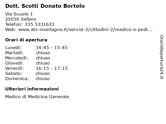 Dott. Scotti Donato Bortolo a Sellero: indirizzo e orari di apertura