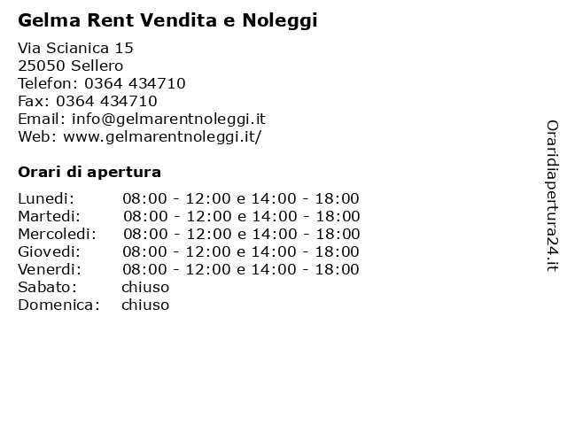 Gelma Rent Noleggi a Sellero: indirizzo e orari di apertura