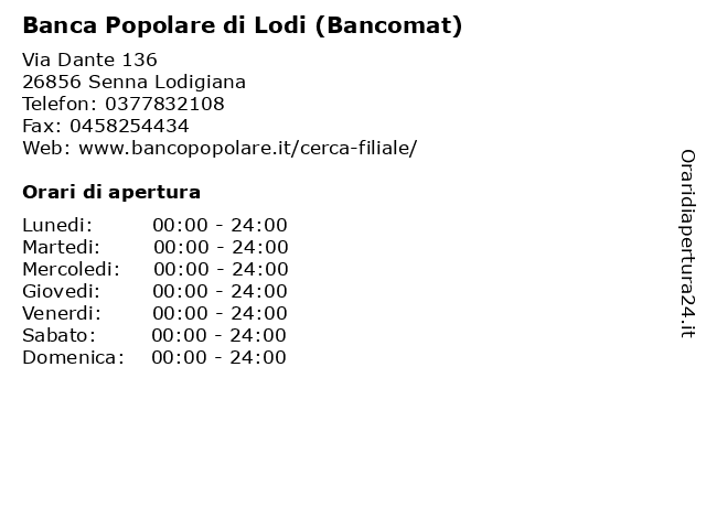 Banca Popolare di Lodi (Bancomat) a Senna Lodigiana: indirizzo e orari di apertura