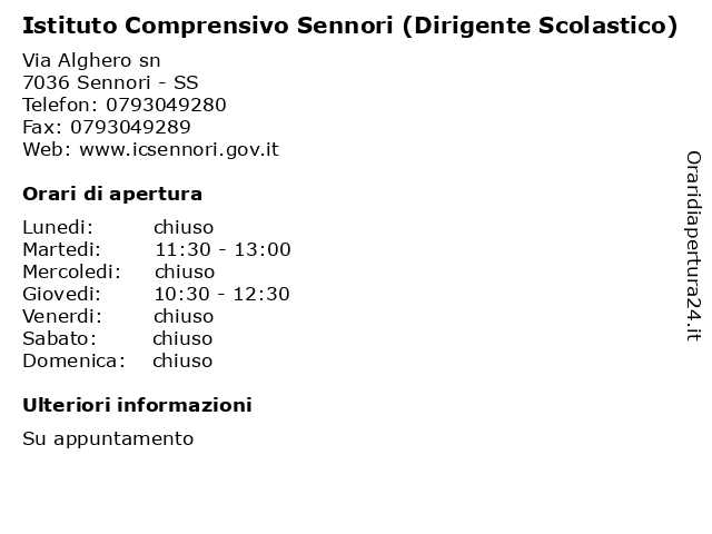 Istituto Comprensivo Sennori (Dirigente Scolastico) a Sennori - SS: indirizzo e orari di apertura