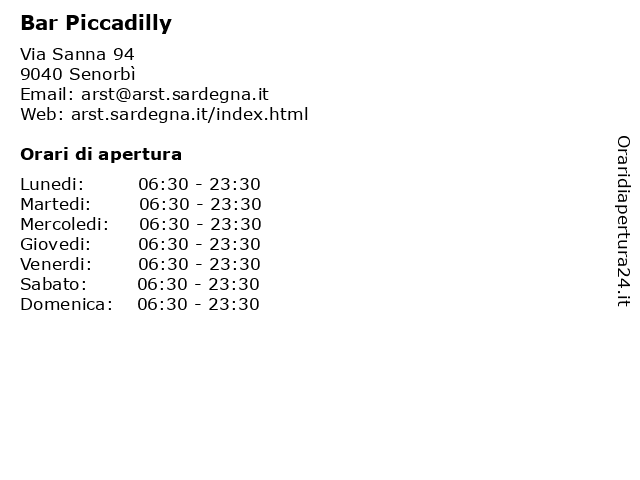Bar Piccadilly a Senorbì: indirizzo e orari di apertura