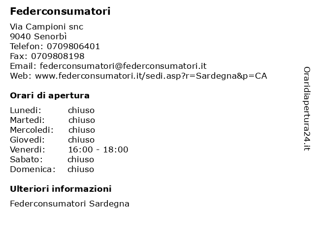 Federconsumatori a Senorbì: indirizzo e orari di apertura
