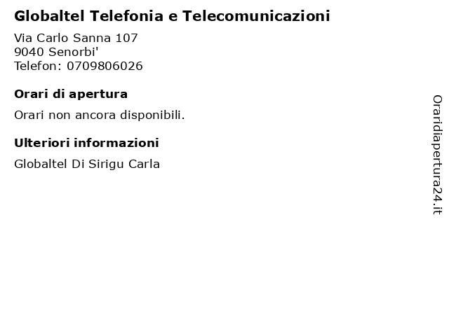 Globaltel Telefonia e Telecomunicazioni a Senorbi': indirizzo e orari di apertura