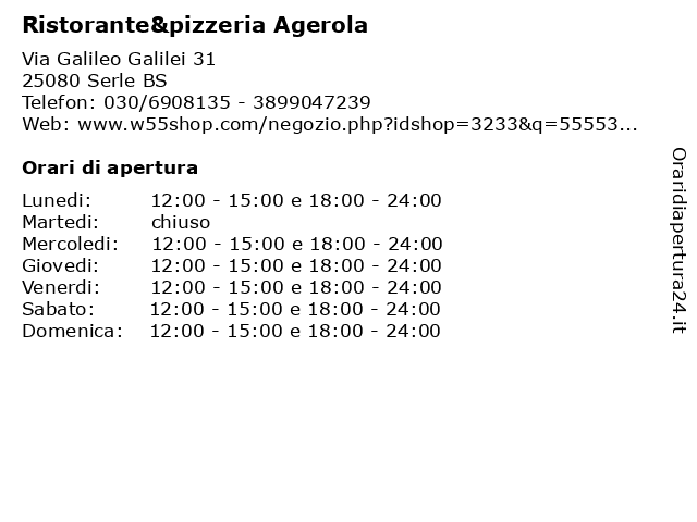 Ristorante&pizzeria Agerola a Serle BS: indirizzo e orari di apertura
