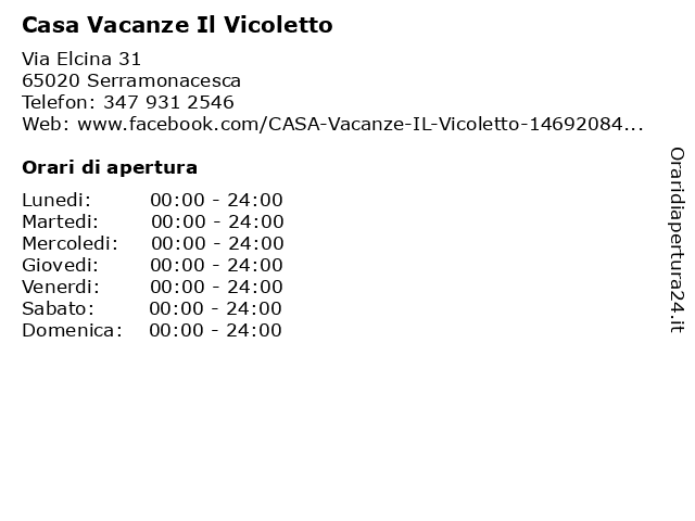 Casa Vacanze Il Vicoletto a Serramonacesca: indirizzo e orari di apertura