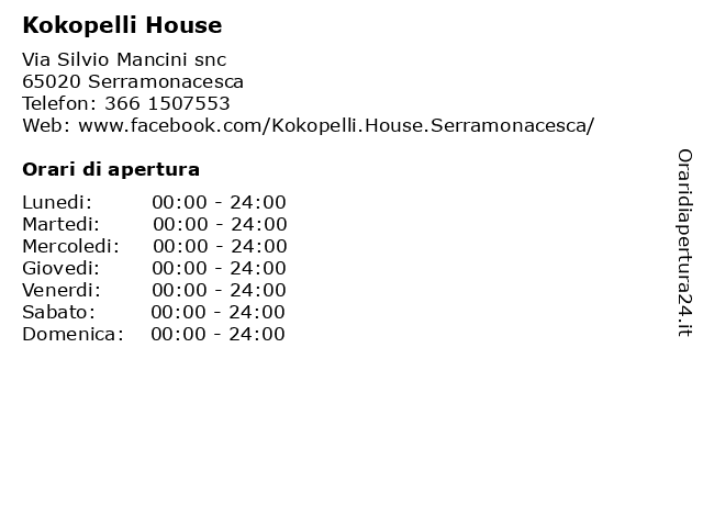 Kokopelli House a Serramonacesca: indirizzo e orari di apertura