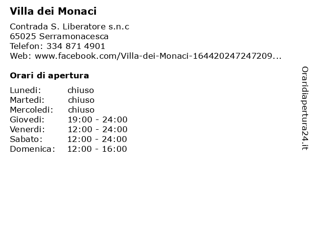 Villa dei Monaci a Serramonacesca: indirizzo e orari di apertura